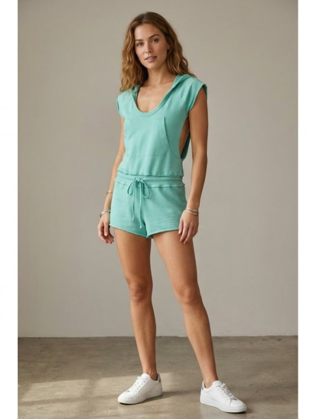 Derek Heart Womens Mint Green Hooded Sleeveless Romper Small 8F149